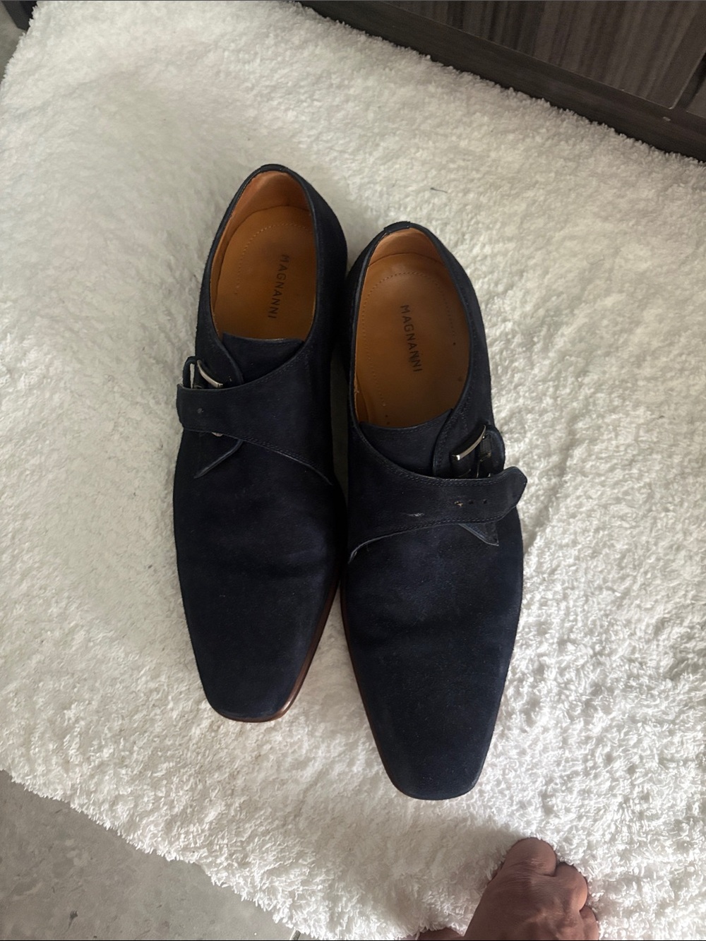 Magnanni Navy Suede Single Monk Strap Oxfords